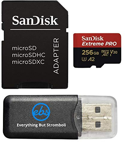 SanDisk - Tarjeta microSD UHS-I de 256 GB, 200 MB/s, compatible con cámaras de acción GoPro Hero (2024) y Hero 13 (SDSQXCD-256G-GN6MA) con (1) lector de tarjetas Everything But Stromboli MicroSDXC