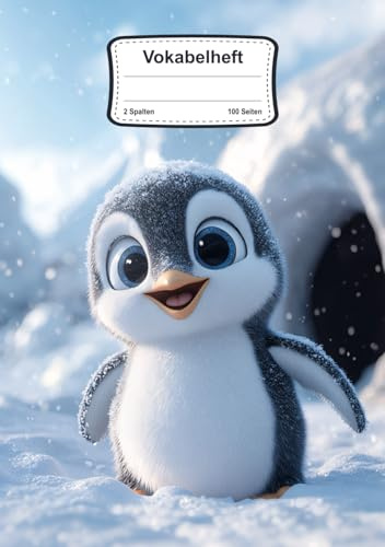 Vokabelheft Pinguin: 2 Spalten, Liniert mit 100 Seiten in DIN A5 für jeden Sprachunterricht in Schule & Freizeit mit Süßem Pinguin Cover