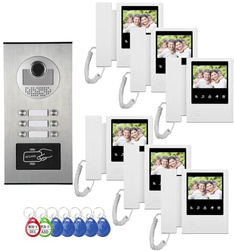 Wired Video Intercom Door Bell Infrared Night Vision Doorphone Home Security System,6-Family Doorbell, 7-inch Touchscreen Display,Unlocking Support, Two-Way Intercom, Motion Detection