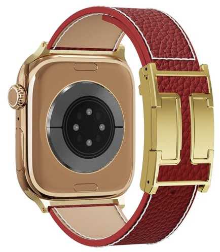 Leather Watch Band with Magnetic Buckle,Dressy Apple Watch Ultra Leather Band Rugged Durable Replacement Strap for Men & Women