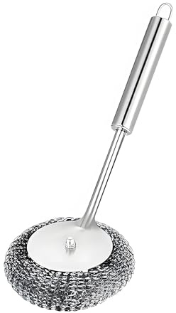 Limpiador de ollas de acero inoxidable, cepillo de fregar con asa, esponja de lana de acero, cepillo de limpieza de cocina para cocina, fregadero, horno, restaurante