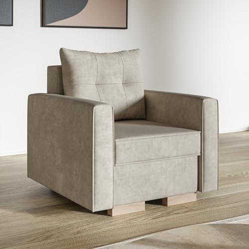 MOTIVENA Viena Sofa Sessel Wohnzimmer Modern, Ohrensessel, Loungesessel Wohnzimmer, Clubsessel, Couch Sessel, Polstersessel, Sofa Chair, Einzelsofa, Bonellfederkern (H4), Sessel Samt Sofa Beige