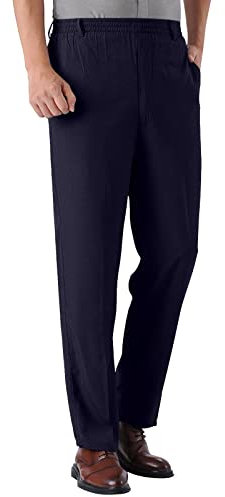 Chino-Hose für Herren, weite Anzughose, normale Passform, einfarbig, gerade, knitterfrei, flache Vorderseite, bequeme Eisseide-Hose, versteckter erweiterbarer Bund, blau, XXL