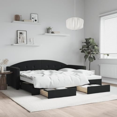 LAPOOH Tagesbett Ausziehbar mit Schubladen Schwarz 90x190 cm Samt, Schlafsofa, Daybed, Bettsofa, Sofa Bed, Sofabett, Schlafcouch, Jugendbett, Bettgestell, Bettcouch - 3197364