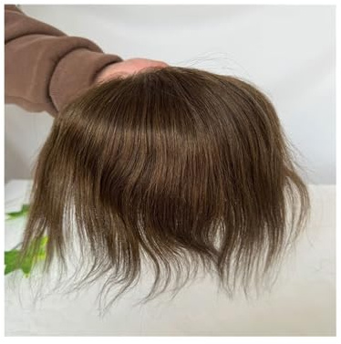 QRSTUVXZY Echthaar Toupet für Männer 7x16cm Herren Haaransatz PU Toupet Schwarzes Haar for Frontal Haarteil 100% Echthaar D Style Topper Ersatzsystem Toupet for Männer Herren-Toupet(Brown)