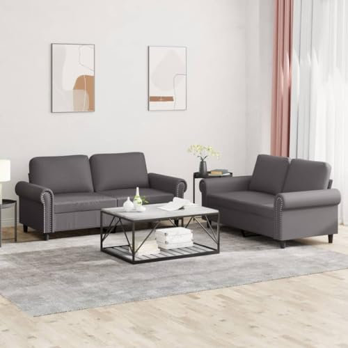 LAPOOH 2-TLG. Sofagarnitur mit Kissen Grau Kunstleder, Loungesofa, Sofas & Couches, Relaxsofa, Couch für Wohnzimmer - 3202152