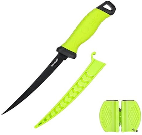 Comioke Coltello per Sfilettare 7, Coltello per Filettare, Coltelli da Disosso con Fodero Ventilato e Affilatore, per Disossare Carne e Pesce (Verde)