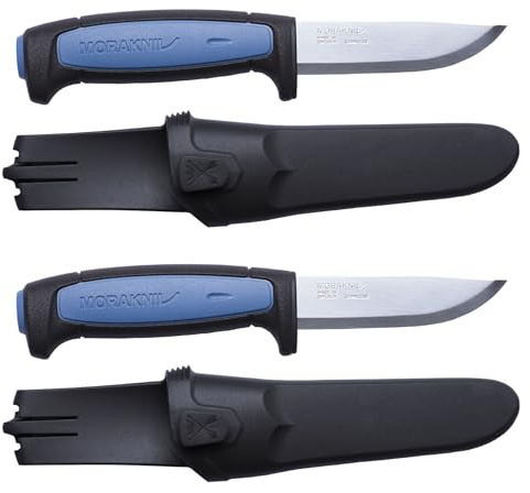 Morakniv Messer mit Scheide für Handwerker - 2-Pack Blau/Schwarz - Pro S - Mora Messer Feststehende Klinge aus Edelstahl - 2,0 mm - Hergestellt in Schweden - Outdoormesser feststehend