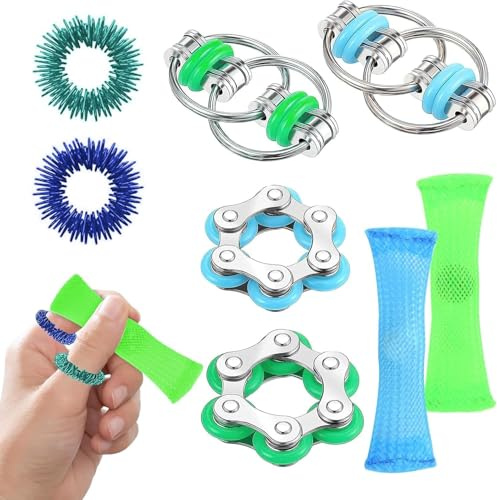 GIUSOBG Anti Stress Spielzeug Set 8 Stück Fidget Spielzeug Set Fahrrad Kette Dekompression Chain Unendlicher Flip Chain Game Zum Abbau von Spannungen und Stress