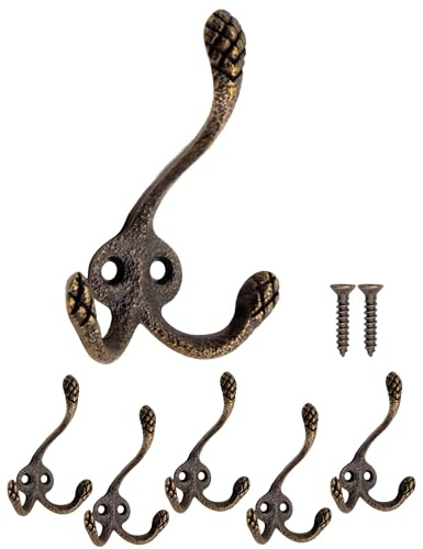 Fuxxer Rustikale Eisen-Haken, Garderoben-Haken, Gusseisen Design, 5er Set, bronze