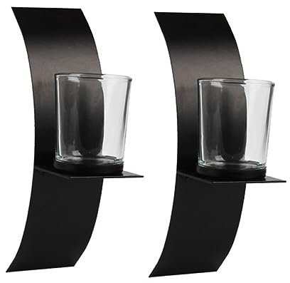 MAGICLULU 2pezzi Portacandele Retrò in Battuto Portacandele Design Superficie Liscia e Verniciatura Spruzzo Elettroforetica Nera Come Decorazione Tavolo Da Pranzo e Camere Da Confezione