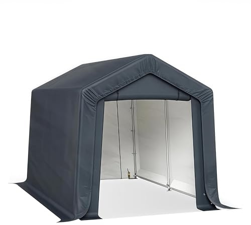 Cobertizo de almacenamiento portátil, refugio resistente al aire libre con cubierta impermeable, puerta enrollable con cremallera y ventana ventilada para motocicletas, bicicletas, barcos