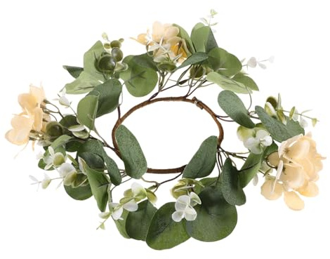 Künstlicher Kleiner Kranz als Kerzenring mit Eukalyptus und Hortensie | Seidenblumen Optik, Dekorativ für Küche und Feststimmung, als Tischkranz mit Feinem Licht