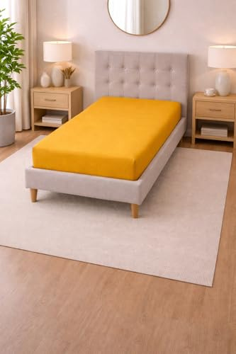 Lenzuolo Sotto con Angoli Singolo 95x200 cm, Altezza 25 cm - 100% Cotone - Morbido, Traspirante (Senape, Singolo)