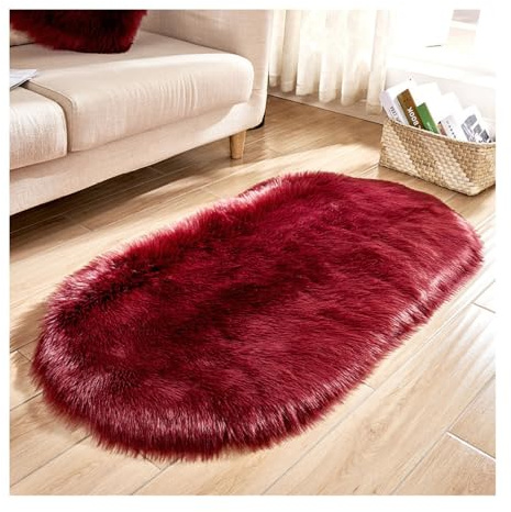 Tappeto ovale in finta pelle di agnello soffice, lavabile, a pelo lungo, per soggiorno, camera dei bambini, ufficio, accogliente, antiscivolo, durevole, decorazione per la casa essenziale