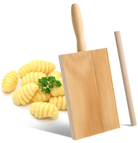 Ymapinc Gnocchi Boards and Ravioli Rolling Pin, Gnocchi Board Wood Pasta Roller pin, Homemade Pasta Making and Cutting Tools for Baking Kitchen