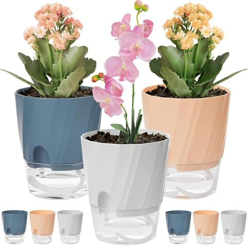KAHEIGN 6Pcs Selbstbewässernde Blumentöpfe Kräutertopf Set, 12cm Pflanzentopf mit Bewässerungssystem – Perfekt als Fensterbank Kräutertöpfe für Küche, Blumentöpfe Set Ideal für Innen und Balkongärten