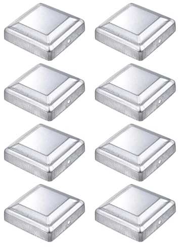 sourcing map 8Pcs Fence Post Cap Fit 3.2 x 3.2 OD Pipe,Deck Post Cover | Galvanized Steel Square Decking Caps,for Mailbox Outdoor Chain Link Wood/Metal Fence Deck Railing,Silver