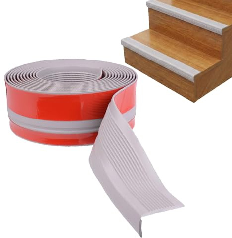 Snugkin Treppenkantenprofil 6 Meter Selbstklebend 50x25mm L-Form Stufenkanten-Schutz Flexiblem PVC Rutschhemmende Treppenkante für Innen & Außen Kantenschutz für Holz, Fliesen & Beton (Grau)