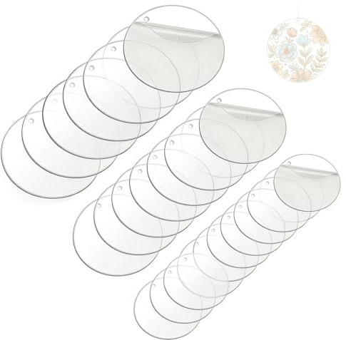 24 Acrylglas Platte Acryl Platte Transparent, 5cm/7.5cm/10cm Rund 2mm Dick mit Loch, DIY Anhänger für Malerei, Dekorative Projekte