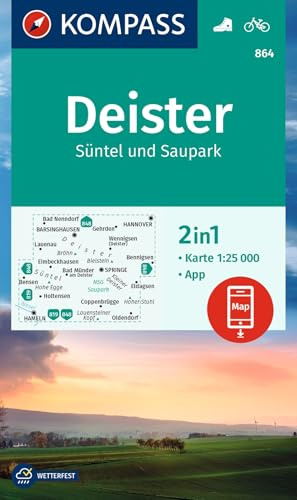 KOMPASS Wanderkarte 864 Deister, Süntel und Saupark 1:25.000: 2in1 Wanderkarte, inklusive Karte zur offline Verwendung in der KOMPASS-App. Fahrradfahren.
