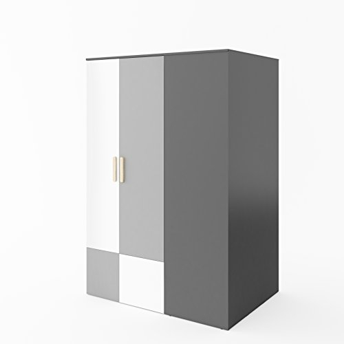 Furniture24 Eckkleiderschrank POK P00P, Eckschrank, Begehbarer Kleiderschrank mit 4 Einlegeböden, 2 Kleiderstangen, Innere LED Beleuchtung und Spiegel