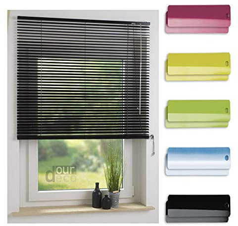 ourdeco® Aluminium-Jalousie / 090 x 220 Schwarz (Breite x Höhe) / Montage an Wand oder Decke, Premium Alu-Jalousie