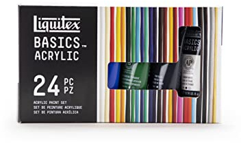 Liquitex 3699328 Basics Studio akrylfärg, 24 färger i 22 ml rör av högkvalitativa och hållbara pigment, mycket täckande färger, utmärkt ljusbeständighet, vattentät