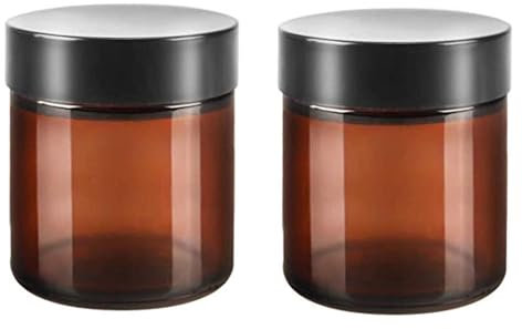 2PCS 120ML 4 oz Large Capacity Empty Refillable Brown Glass Face Cream Mask Storage Packing Jar Pot Bottle With Black Cap For Cosmetic Make Up Sample Lip Balm Lotion Food Container