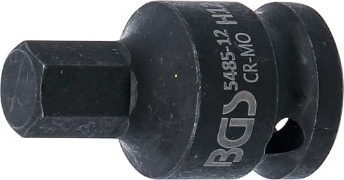 BGS 5485-12 | Kraft-Bit-Einsatz | Länge 42 mm | Innensechskant 12 mm | Antrieb Innenvierkant 12,5 mm (1/2) | Chrom-Molybdän-Stahl | max. 444 Nm | für Hand- und Schlagschrauber