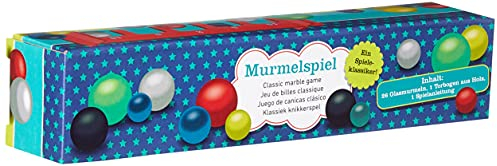 Klassisches Murmelspiel – Spieleklassiker für Kinder, 26 Murmeln aus Glas und Holzbogen im Set, Indoor- & Outdoor-Spiel, Mitbringsel zum Kindergeburtstag, Ostern, Adventskalender, Glasmurmeln