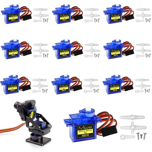 Miuzei 9G Mikro Servomotor mit Metallgetriebe für RC Flugzeug & Modellbau | 10 Stk. 180° Drehbereich, kompatibel mit Arduino, Raspberry Pi & RC Systemen, für Boot, Auto, Roboterarm & DIY Projekte