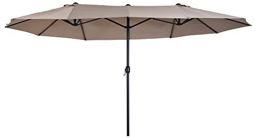 Outsunny 4.6m Large Garden Parasol Double-Sided Sun Umbrella Patio Market Canopy Shade Outdoor Tan - NO BASE