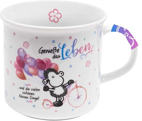 Sheepworld Tasse Genieße das Leben | Porzellan, 40 cl | Tasse für Kaffee und Tee, Tasse mit Spruch, perfekt als Geschenk | 46204