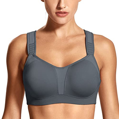DELIMIRA Damer Med Hög Effekt Sport-bh Front Justerbara Remmar Bygel Plus Size Bh Helfigur Stengrå 90D