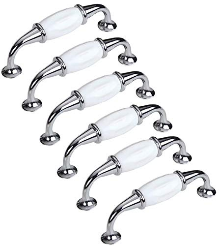 FBSHOP(TM) 6 Stück Möbelgriffe | Klassische weiße Keramik Schrankknöpfe | Schubladenauszüge Türgriffe Ideal für jedes Zuhause, jede Küche oder jedes Büro | 4 Farben erhältlich
