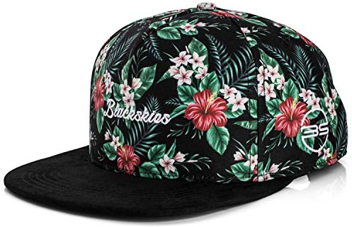 Blackskies® Oahu Vol. II Snapback Cap Unisex Baseball Mütze Kappe Blumen Floral Suede Schwarz Weiß | Herren Damen Cap – Basecap Männer Frauen Unisex Streetwear Outdoor Sommer Freizeit
