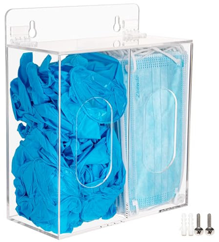 SEANADO Face Mask Dispenser Box Acrylic Gloves Holder Hygiene Station with Lid for Disposable Emesis Bag, Shoe Cover and Hairnet，Wall Mount Holes or Tabletop Holder (Clear)