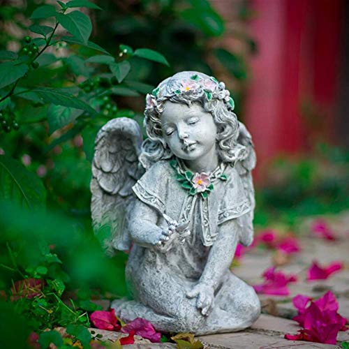 GECOKU Sitzender Engel mit Schmetterlingsgarten Ornament Denkmal Statue Grab Pergola Dekoration
