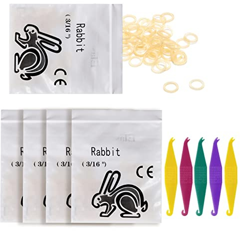 MIBICIRI 500 Pcs Orthodontic Elastic Rubber Bands, 3/16, Rabbit | Dental Rubber Traction Bands, 5 Pcs Elastic Placer, For Braces