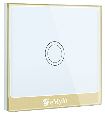 eMylo Smart Wifi Touch Interruptor de luz de pared Aplicación inalámbrica Control remoto Panel de vidrio templado 90-250V Función de sincronización Compatible con Alexa Google Home (1 Gang-Blanco)
