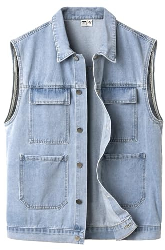 KTWOLEN Gilet di Jeans da Uomo Senza Maniche Giacca di Jeans Vintage Gilet da Cowboy Giubbino in Denim Smanicato da Moto, Blu, XXL