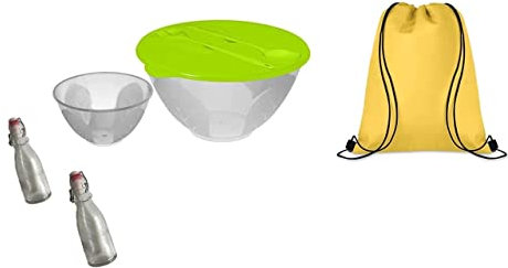 Conny Clever Set Bügelflaschen Bügelflasche Glasflaschen 2x 150ml mit Bügelverschluss zum Selbstbefüllen To Go 5 L Salat & Go+ 1 Schüssel 1 Liter