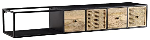 KADIMA DESIGN Lowboard Hängend Mango Massivholz/Metall, TV-Schrank, Schubladen & Rattan-Fronten