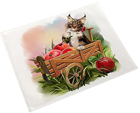 Manteles Individuales Gato Verde Manzana Salvamanteles Individuales Algodón Lino Lavable Individuales Mesa Resistente al Calor Bajoplatos Tapetes para Mesa Bajoplatos 30x45cm 4 Pcs
