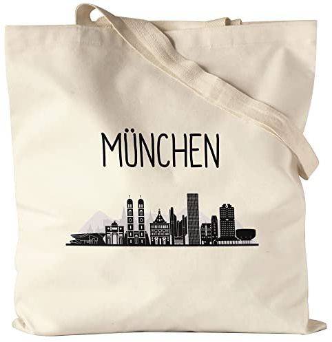 Hey!Print MÜNCHEN Skyline Jutebeutel Stoffbeutel Canvas Souvenir Andenken Deutsche Großstädte Motiv Stadt Silhouette Geschenkidee Umzug