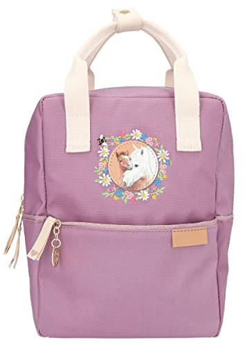 Depesche 12165 Miss Melody Farm House – Rucksack für Kinder in Violett, mit Pferdemotiv und Blumenstickerei, Tasche mit verstellbaren Trägern und Anhänger, mehrfarbig, Country