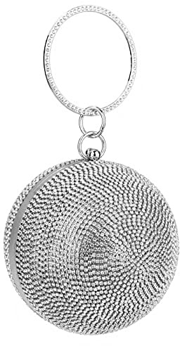 CORIOS Sac de Soirée pour Femme Rondes Boule Cristal Soirée Pochette Diamond Embrayage Sac en Strass à la Main Sacs Fourre-Tout Sacs D'épaule de Mariée pour Fête Banquet Mariage Bal Argent A