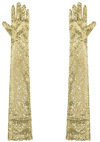 Agoky Damen Pailletten Handschuhe Abendhandschuhe Ellenbogen Lang Party Hochzeit Braut Armstulpen Fäustlinge Gloves