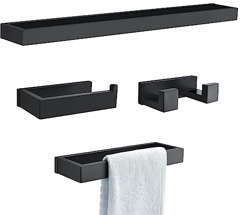 TNOMS - Set di 4 barre portasciugamani, set di accessori moderni per il bagno, in acciaio INOX SUS304, montaggio a parete, 60 cm, colore nero
